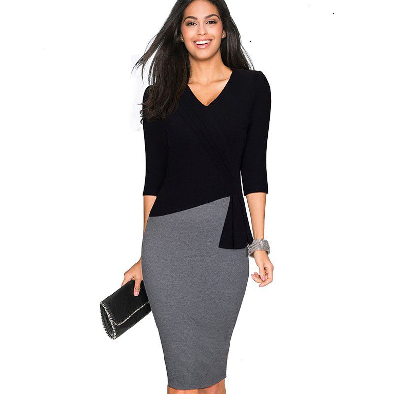 black v neck work dress