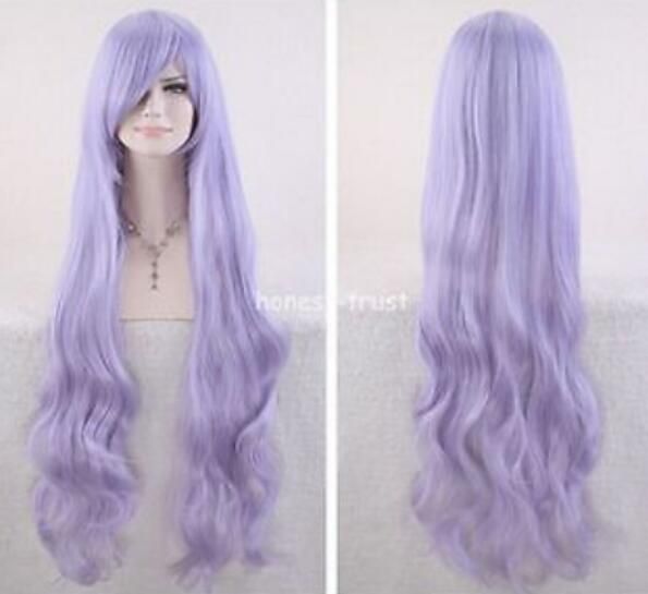 Free Shippin Long Curly Wavy Light Purple Hair Fashion Heat