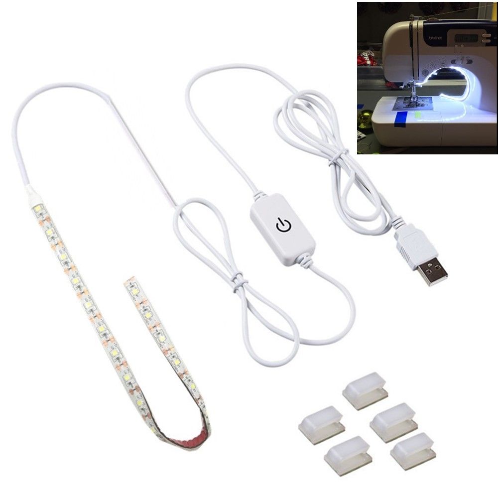 White Bright LED Light Strip w// Touch Dimmer USB Power Supply for Sewing Machine