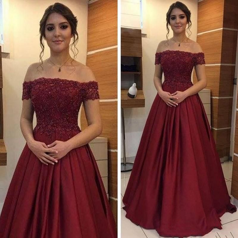 2020 vestidos de baile fuera del hombro largo de Borgoña apliques de encaje de mujeres hermosas 2020 vestidos de baile fuera del hombro largo de Borgoña apliques de encaje de mujeres hermosas
