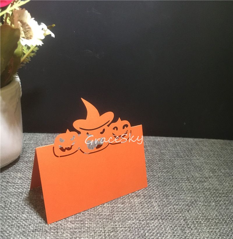 laser cutting pumpkin halloween invitation table name cards place seat paper message cards for party table decoration retirement party decoration halloween place card