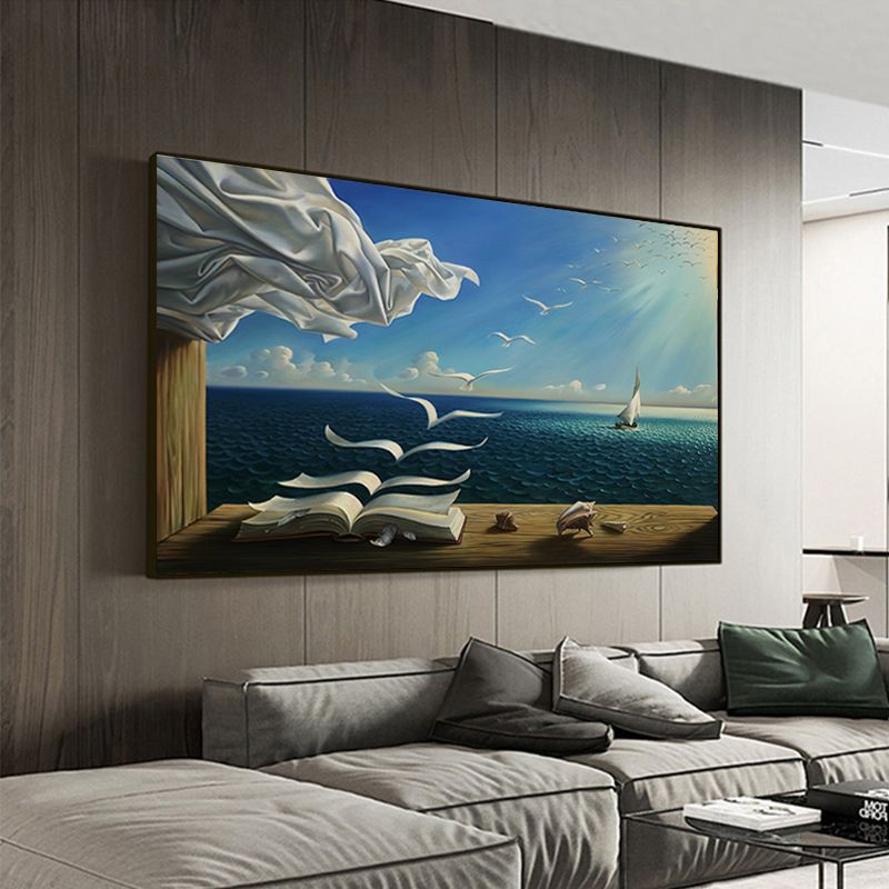 Size : 50X70cm No Frame DYCUN Salvador Dali The Waves Book Book Barca A Vela Pittura A Olio su Tela Poster E Stampe Immagini Wall Art per Soggiorno 