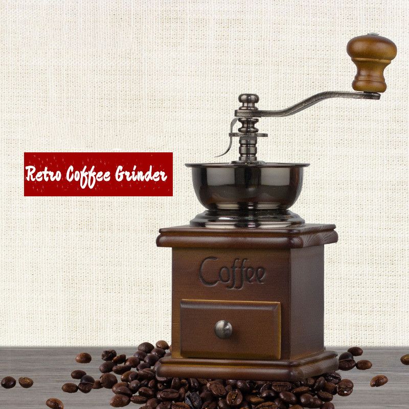 Wholesale Classical Retro Coffee Grinder With Wood Pedestal Manual Bean