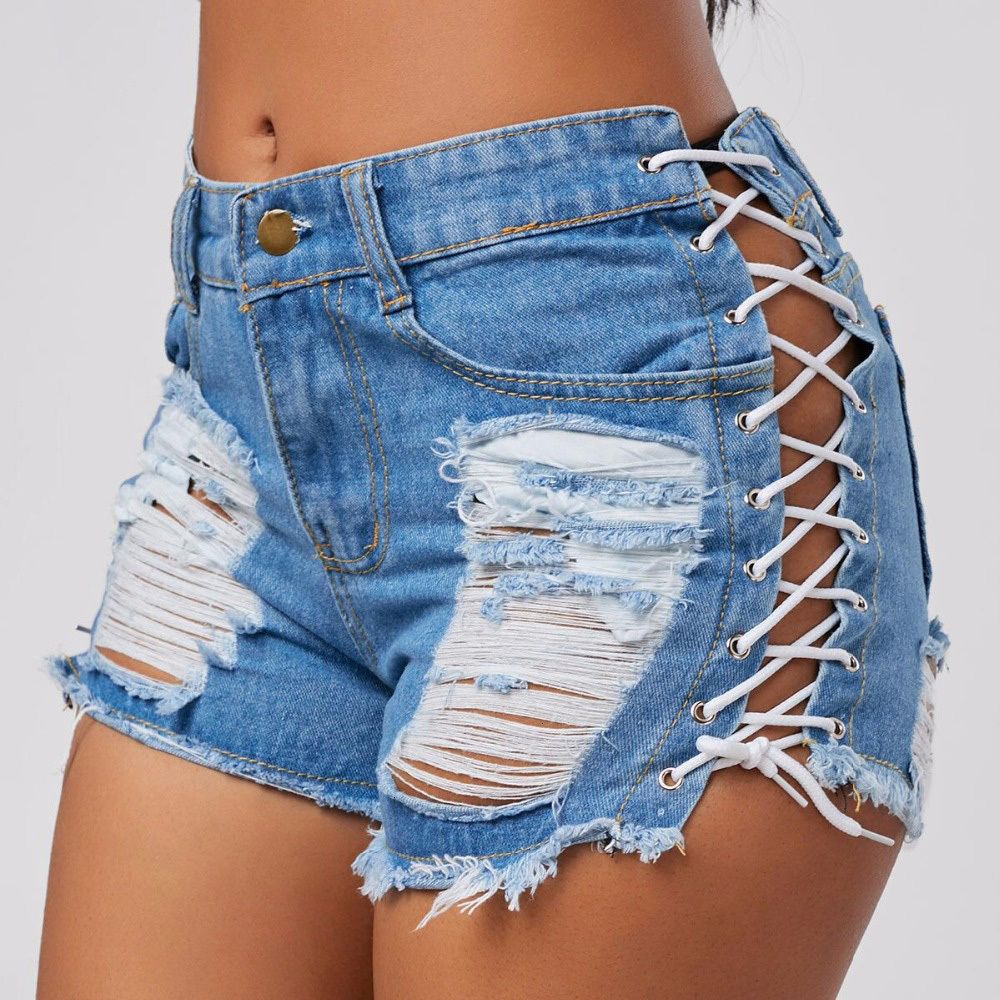 black denim ripped shorts womens