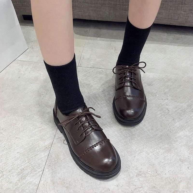 Women Sneakers Flats Leather Low Heel Shoes Non Slip Ladies Oxford