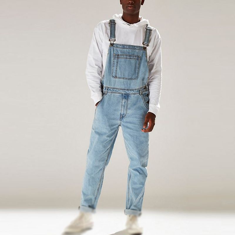 Compra Hombres Jeans Monos Simple Casual Ligero Overol Flaco Longitud Total  Slim Fit Bib Denim Pocket Fashion Barato | Entrega Rápida Y Calidad |  Es.Dhgate