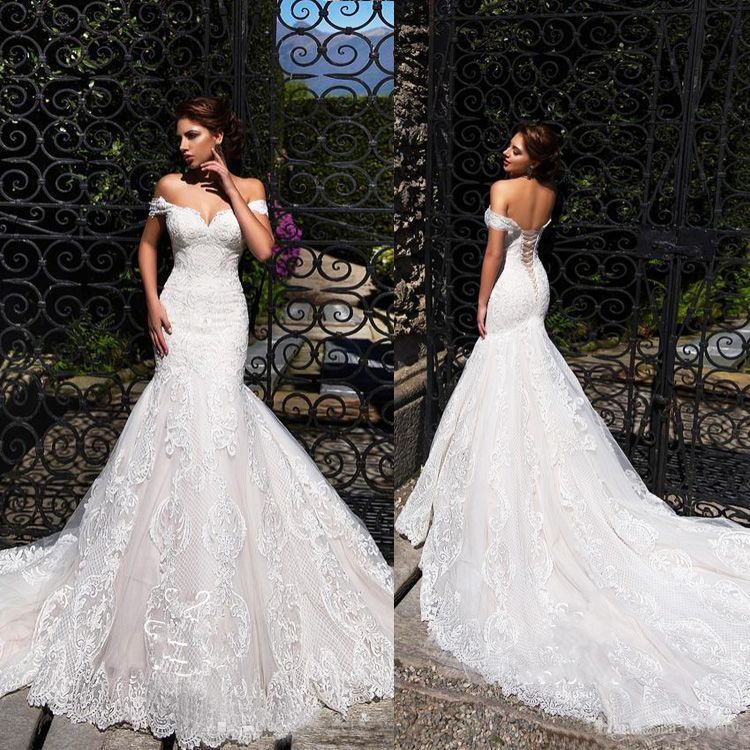 off shoulder open back wedding dress