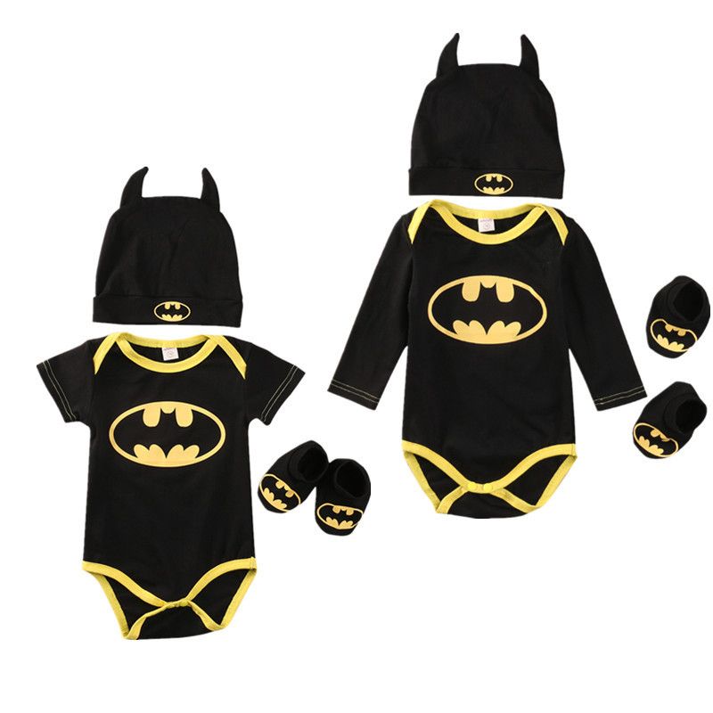 Newborn Baby Boy Girl Clothes Batman Rompers+Shoes+Hat Costumes 3Pcs Outfits Set