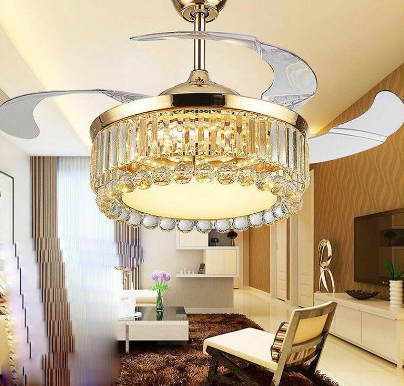 2020 Ceiling Fan K9 LED Clear Crystal Ceiling Fans Light 110 220V Fan
