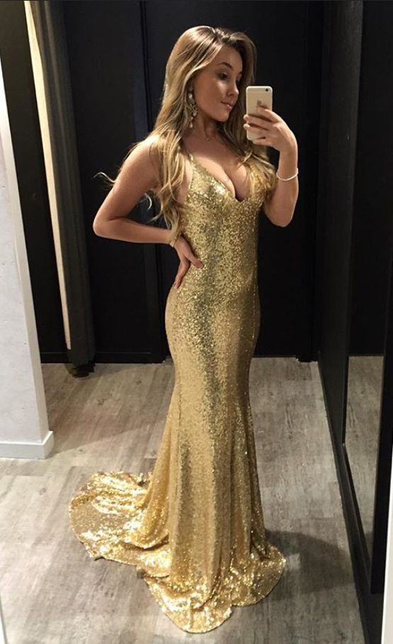 Charming Gold Sequins Mermaid Evening 