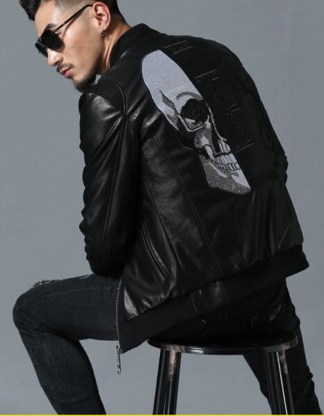 JINGJNQ Mens Leather Motorcycle Jacket Winter Plus Cashmere Men's Leather Jacket Men's Pu Leather Motorcycle Suit JINGJNQ Mens Leather Motorcycle Jacket Winter Plus Cashmere Men's Leather Jacket Men's Pu Leather Motorcycle Suit