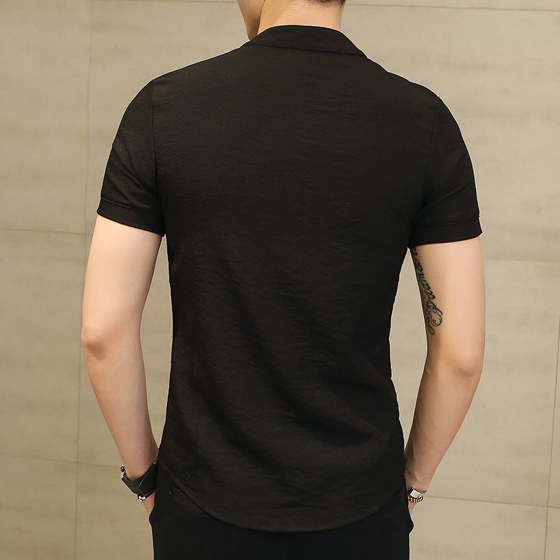 Nanquan-men clothes NQ Mens Casual Slim Fit Short Sleeve Chinese Style Linen Shirts 