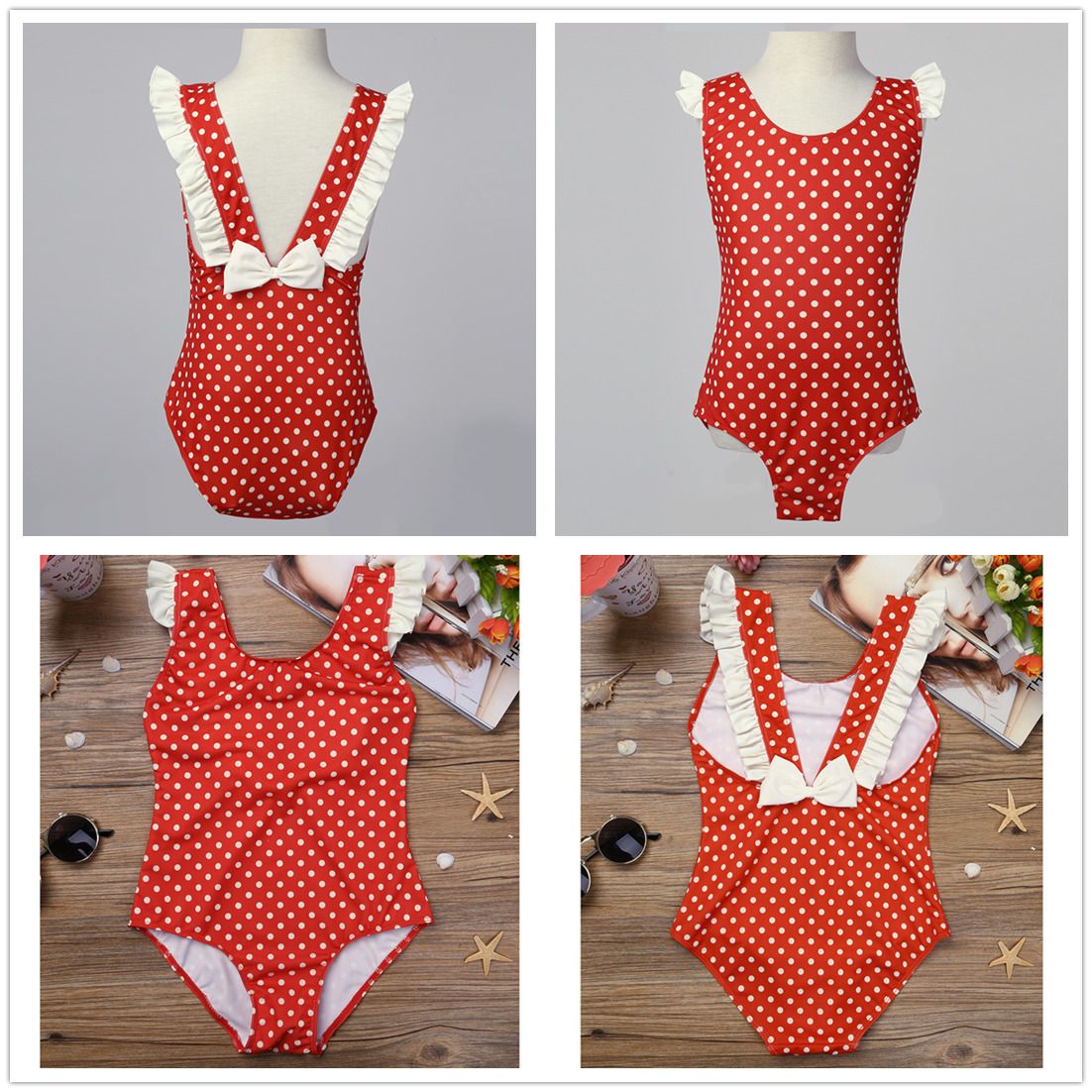 red polka dot swimming costume