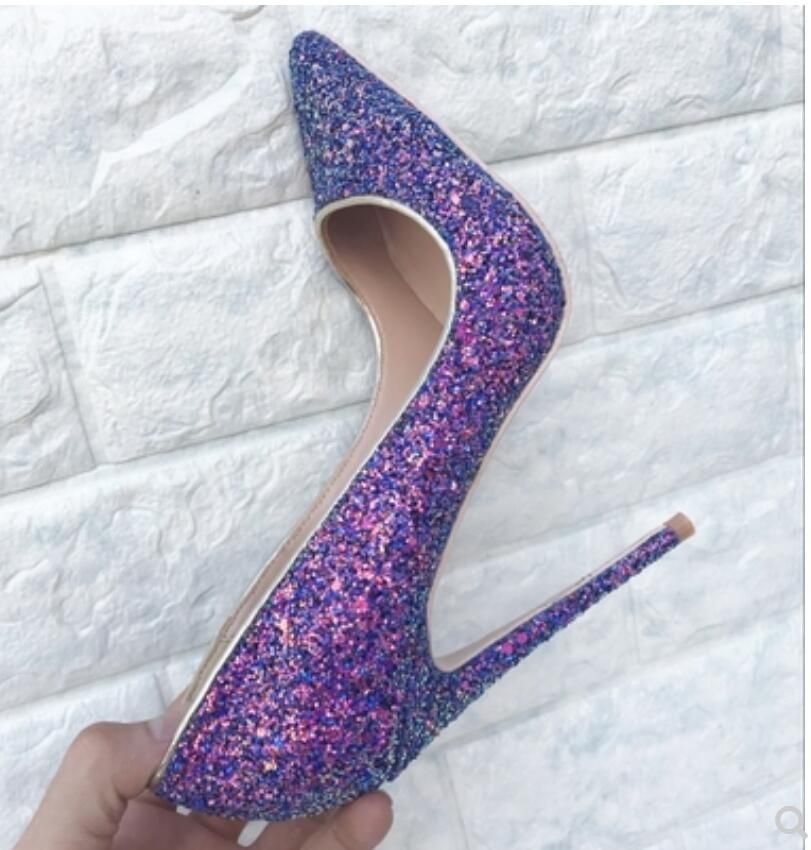 2019 New Style Purple Sequins Womens High Heel Shoes 10cm 8cm 12cm ...