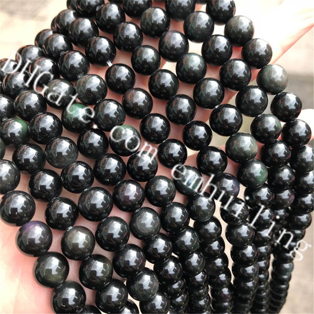 10/ mm Black 14/ mm perline perle in pietra naturale per fare gioielli 4/ mm 8/ mm Perle di ossidiana nera sfuse rotonda 6/ mm 4 mm 12/ mm