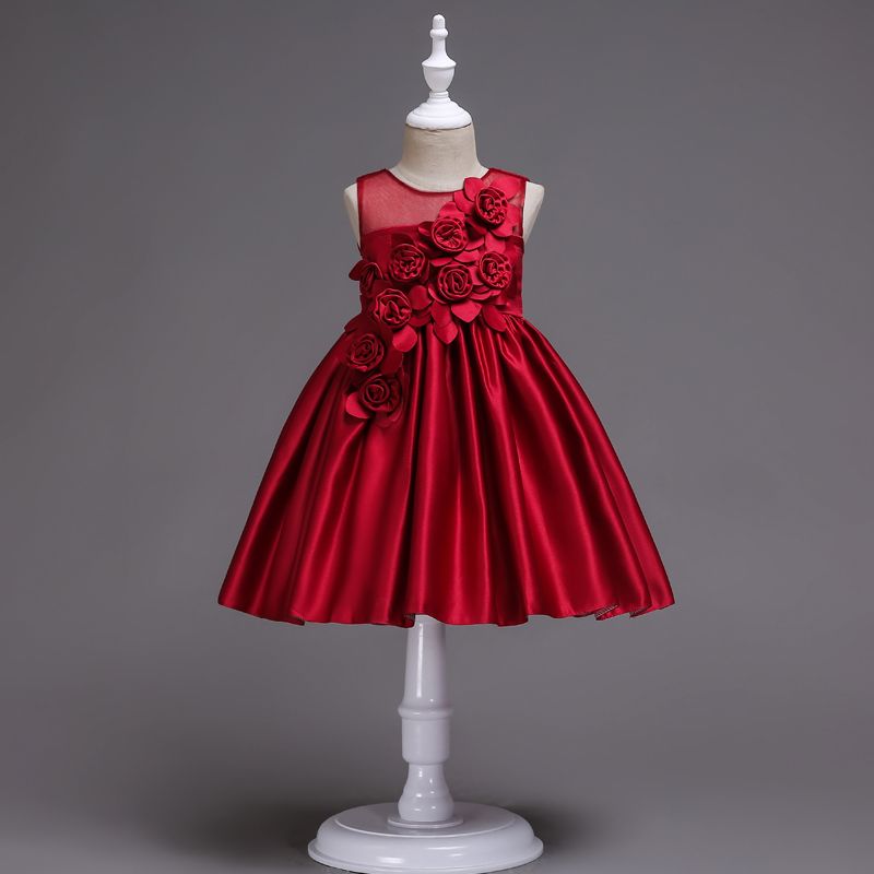 Compra Vestidos De Niñas De Color Rojo Oscuro Decorados Por Flor Niños  Satén Rosa Fiesta De Cumpleaños Vestidos Formales Niños Trajes De Princesa  Barato | Entrega Rápida Y Calidad | Es.Dhgate