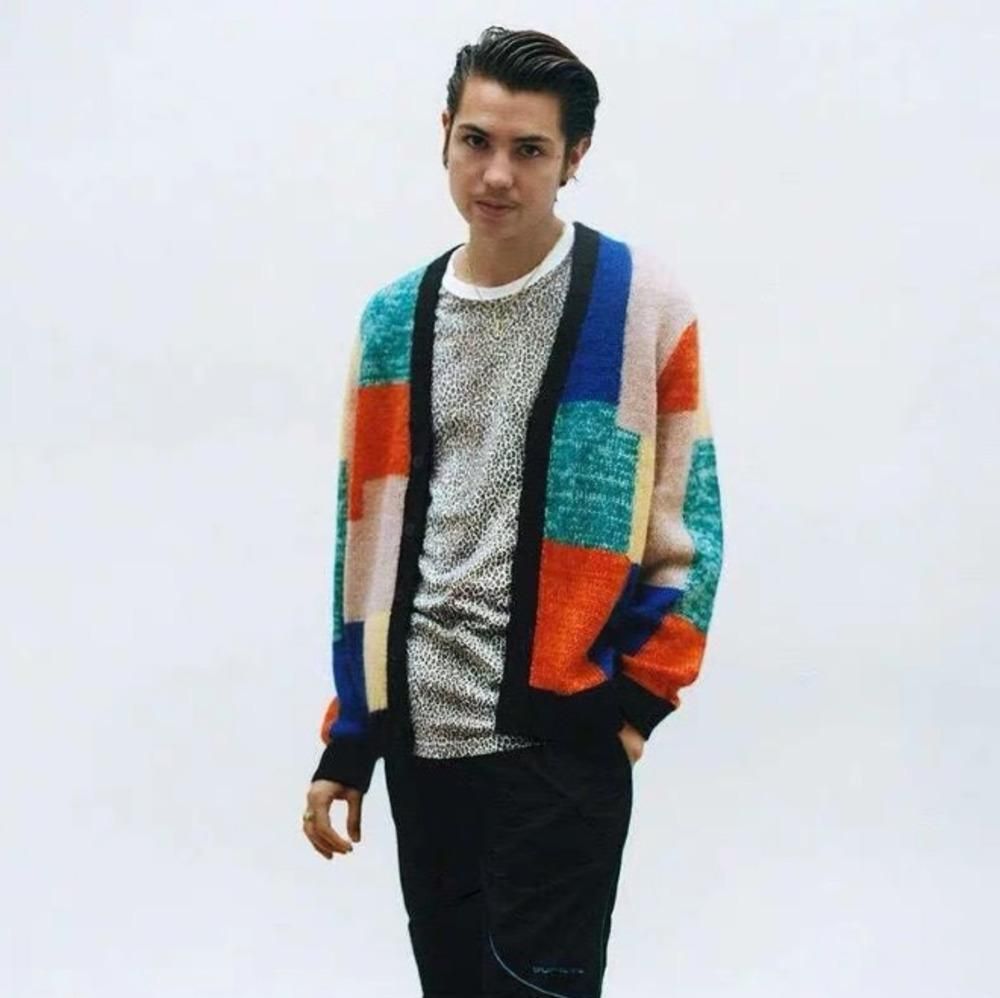 19SS Patchwork Mohair Cardigan SWEATER Stitching Sweater Fashion 