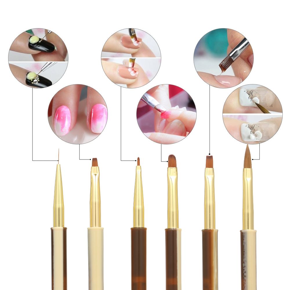UV Gel Acrylic Nail Brushes Kit For False Nail Tips Builder Art Design