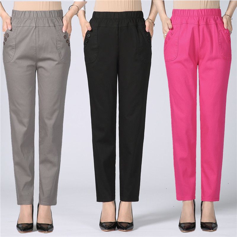 Women/'s High Waist Cropped Office Ladies W// Pockets Long Pants Trousers Slacks
