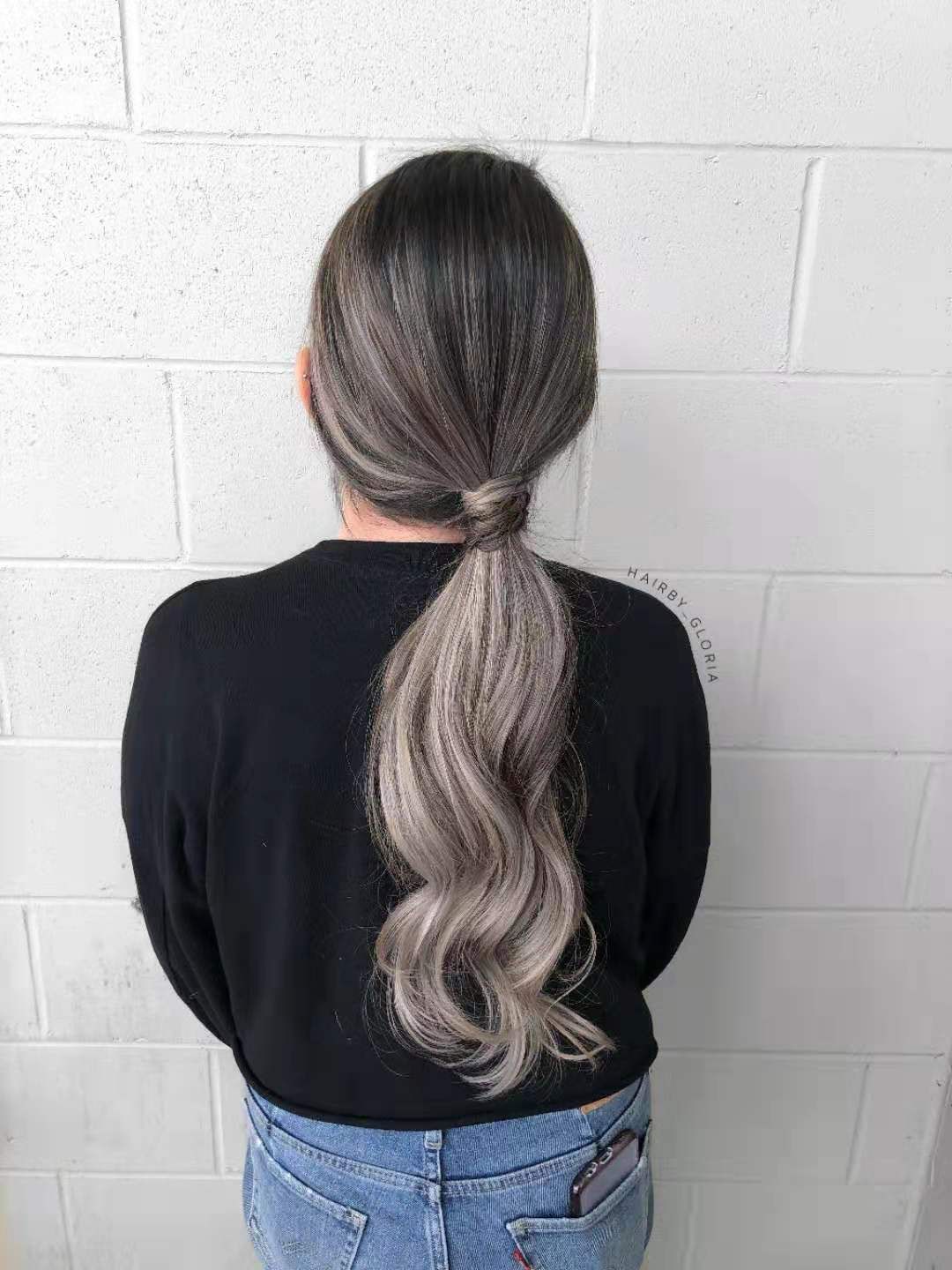Gray Ponytail Extension Hairpiece Natural Wave Hair Drawstring Grey ...