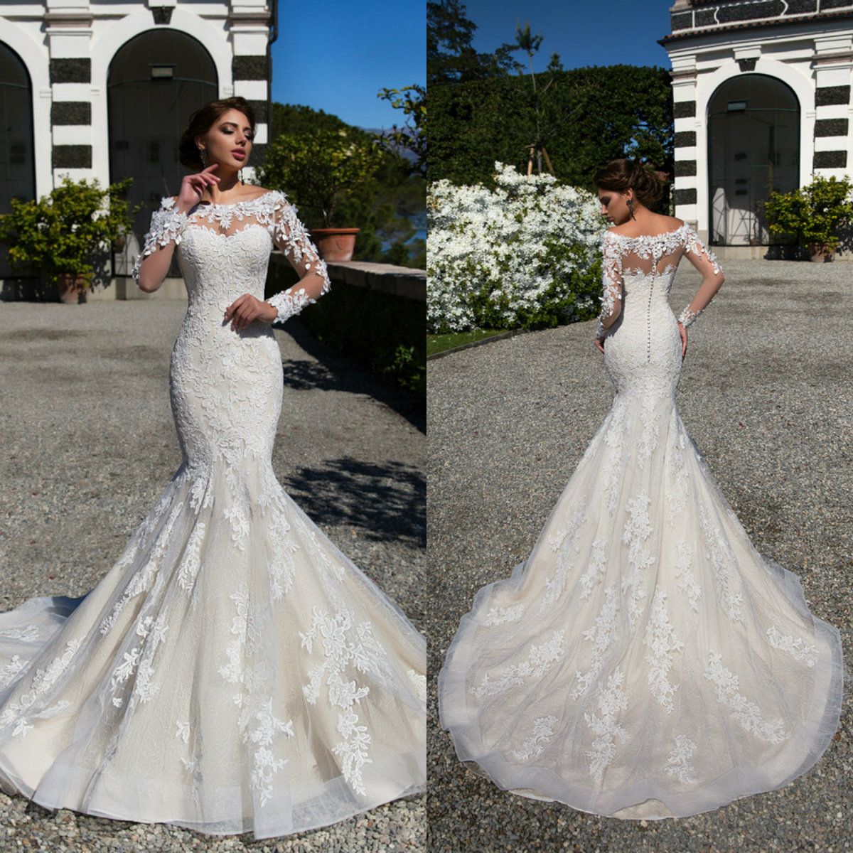 boat neck mermaid wedding dress