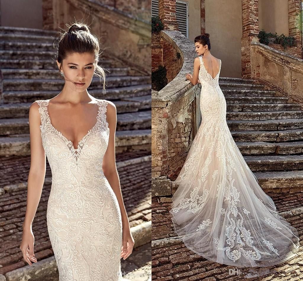 2019 Sexy Beach Mermaid Wedding Dress Spaghetti