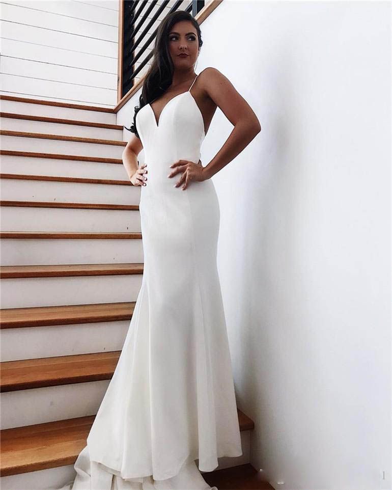 Beach Chiffon Backless Mermaid Wedding Dress Long Train Cheap Bow