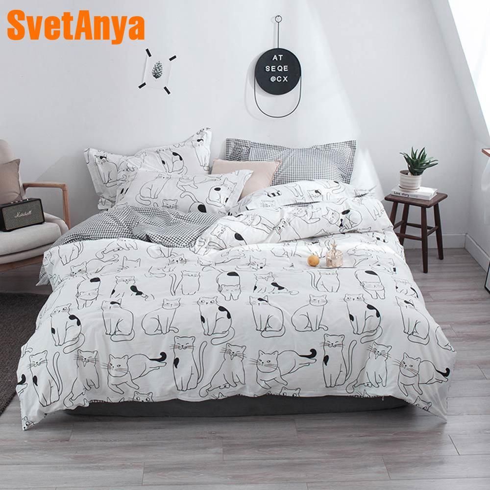 2019 Cute Ins Cats Black White Cartoon Bed Cover Soft Cotton