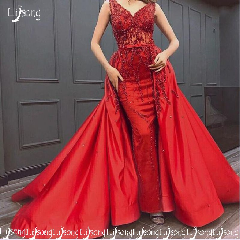 red beaded gown