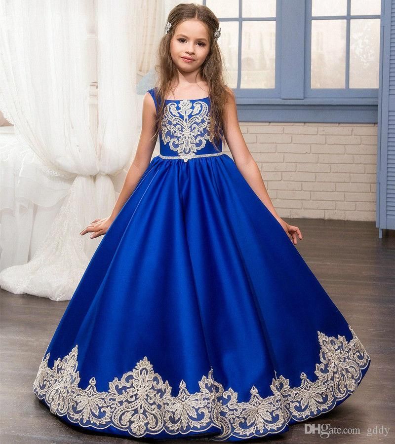 Deambular rápido Escabullirse Vestidos de niña de las flores de color azul real O-Ncek Apliques Vestido de fiesta Deambular rápido Escabullirse Vestidos de niña de las flores de color azul real O-Ncek Apliques Vestido de fiesta