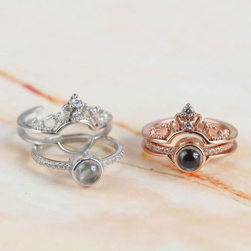 جديد 100 لغات أنا أحبك الذاكرة تاج زوجين خواتم روز الذهب الاشتباك خاتم الزواج مجموعة 925 فضة المرأة مجوهرات J190626 2020 من Landong06 55 72ر س موبايل Dhgate