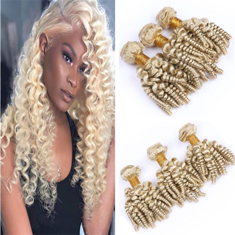 Bleach Blonde Bouncy Curly Hair Weave Bundles Aunty Funmi Curly
