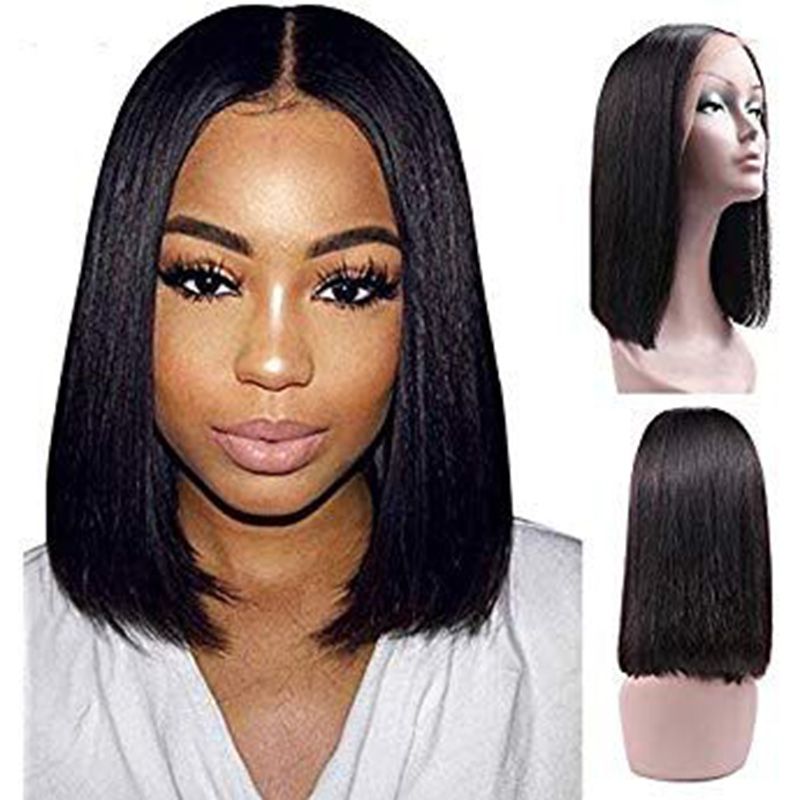 Human Hair U Part Wig Short Bob Silky Straight Glueless Virgin