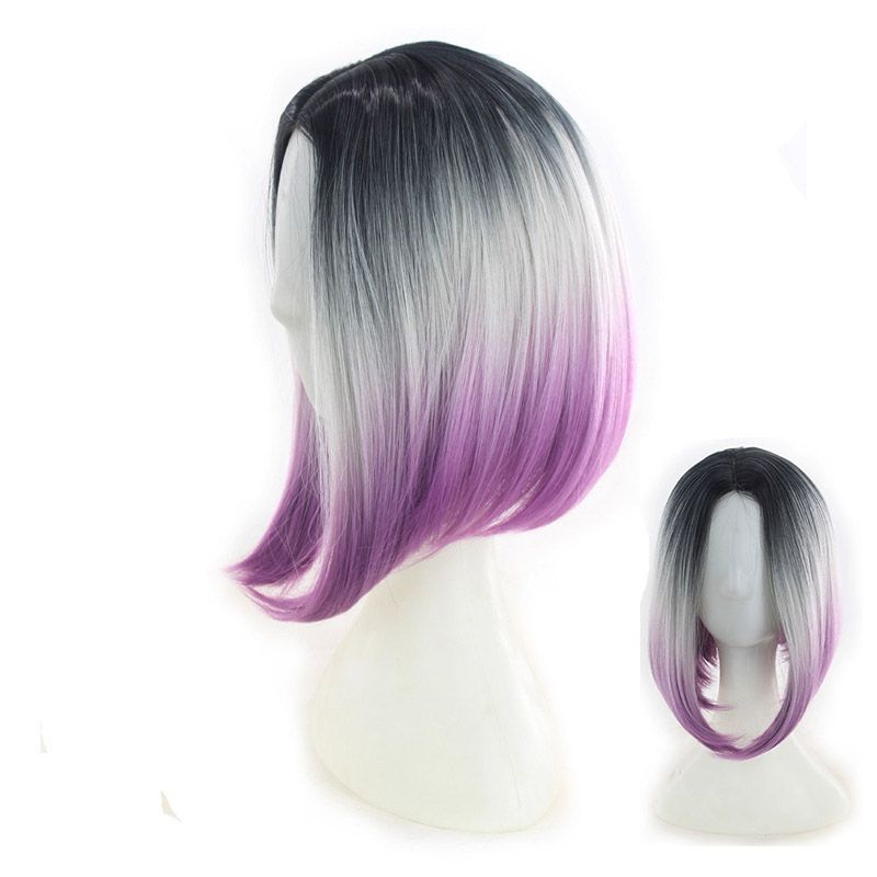 Black To Pink Ombre Hair Straight Bob Wigs Synthetic Hair Short Party Hair Cosplay Wig For Women Cosplay Final Fantasy Wigs And Hairpieces From