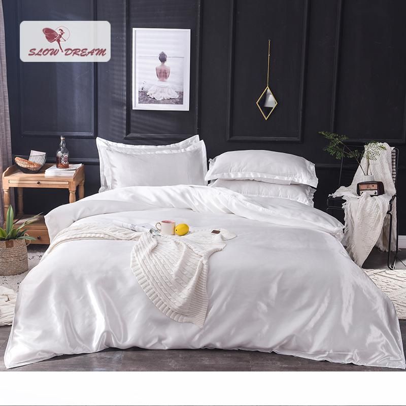 Slowdream White 100 Silk Bedding Set Home Textile King Size Bed