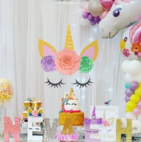 Unicorn Party Decor Unicorn Horn Eyelashes Ear Wall Sticker Kids