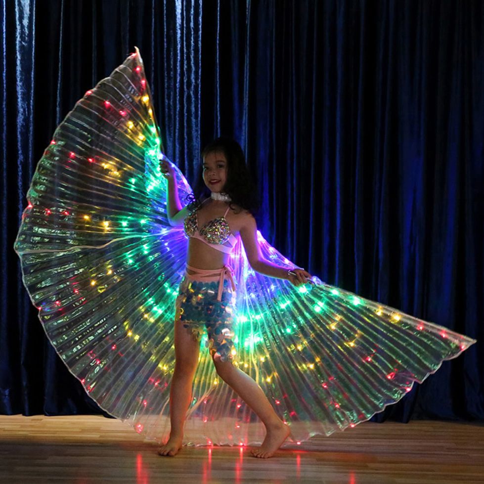 iMucci LED Alas ISIS Ropa de Rendimiento Disfraces de Danza del Vientre con Palos