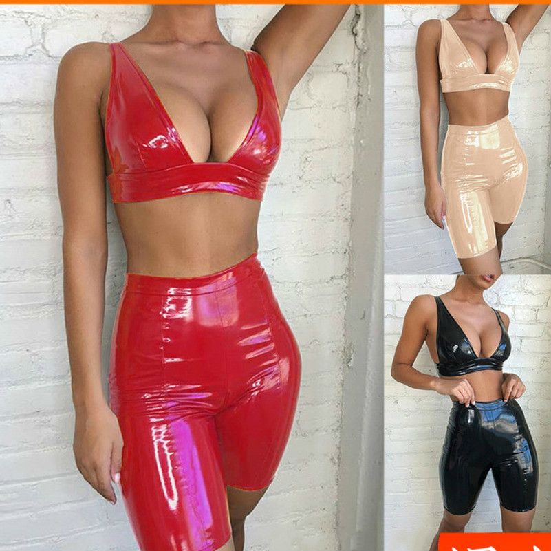 red leather 2 piece outfit