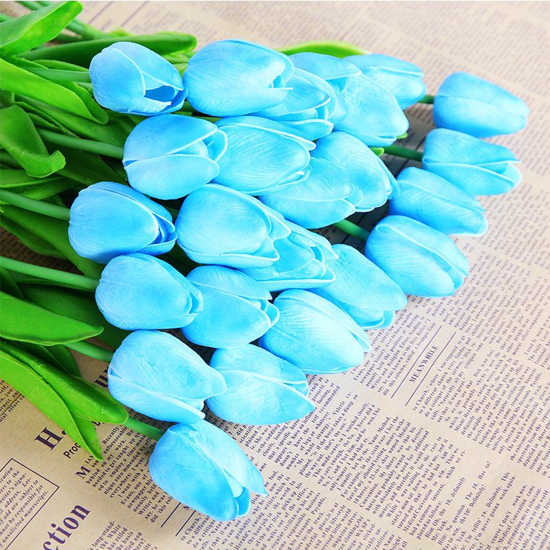 Alta calidad 1 piezas azul verde rojo tulipanes artificiales flores  primavera hogar boda decoración pu tulipanes
