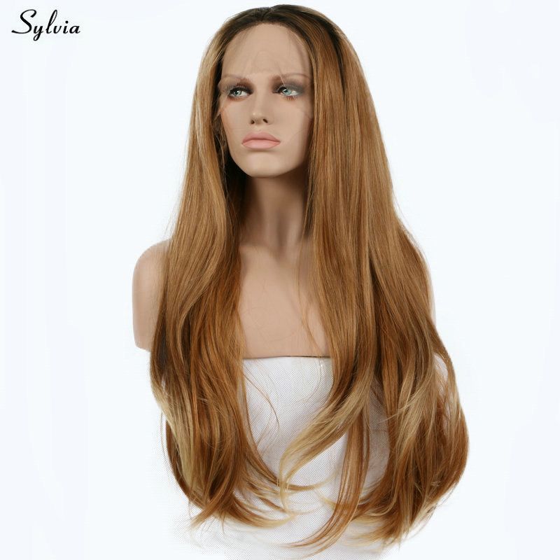 Brown Wig Natural Wave Short Dark Roots Ombre Brown Long Synthetic