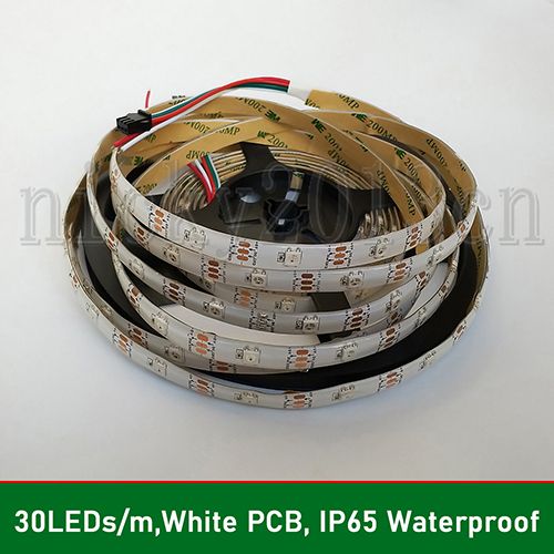 30LEDs / m, PCB branco, IP65 impermeável