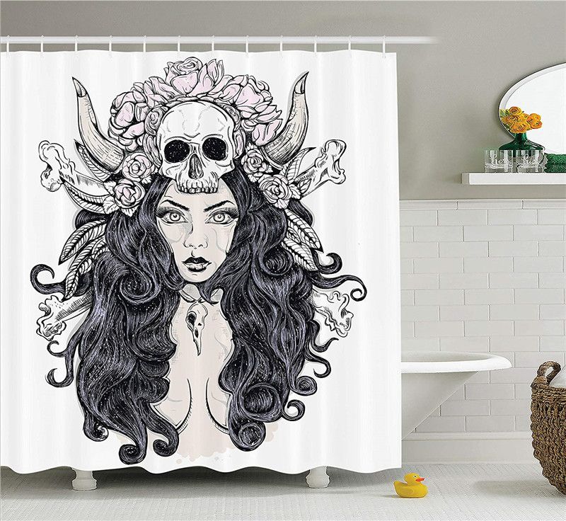 2019 Woman With Long Hair And Horns Roses Skull Mysterious Hunted