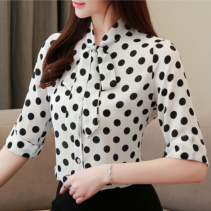 Gran universo Más Enfatizar Nuevo 2019 Moda Mujer Blusas Primavera Otoño Lunares Camisas De Manga Larga  Mujer Gasa Oficina Mujeres Tops Blusa Femenino 90G3 De 24,03 € | DHgate