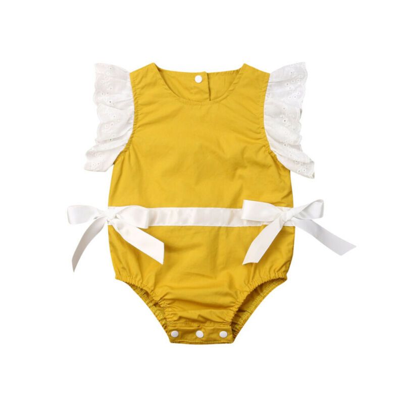 Infant Baby Girl Lace Ruffle Bowknot Romper Jumpsuit Bodysuit One-piece Playsuit