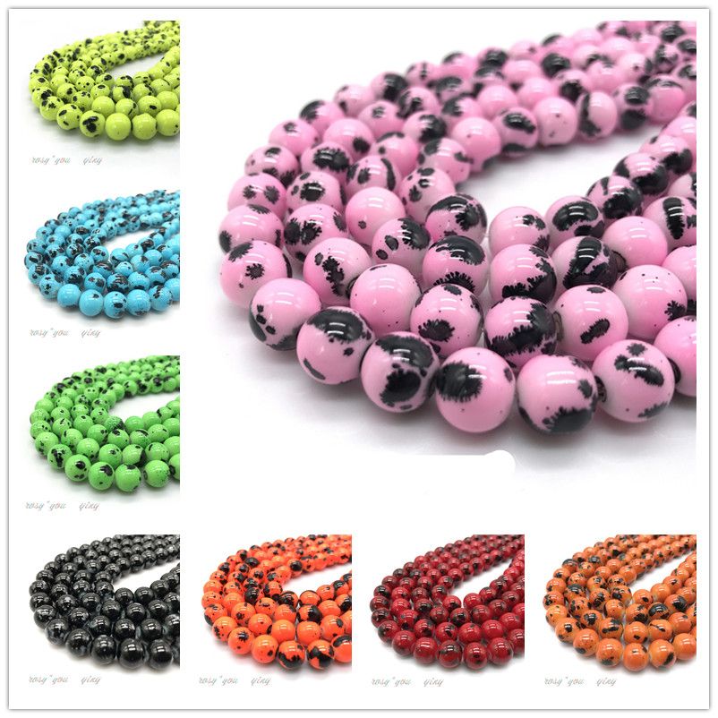 8mm y 10mm 10 opciones de color Moteado Redondo Perlas De Vidrio 6mm