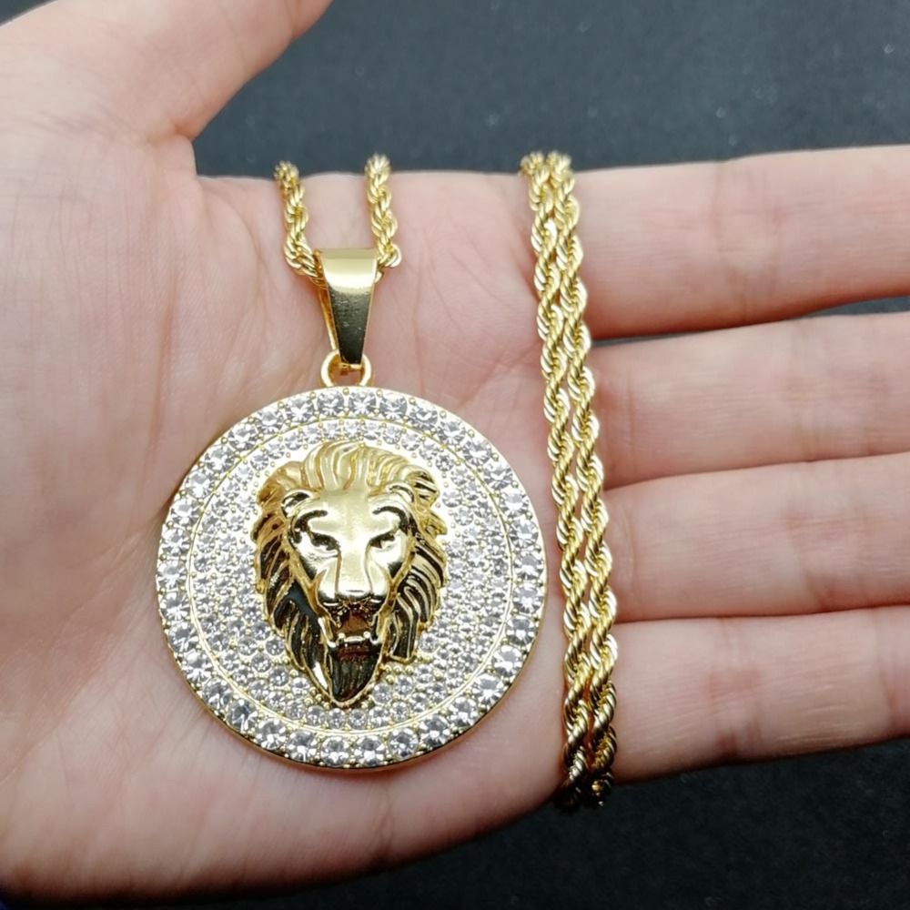 Wholesale Bling Bling Lion Head Pendants Hip Hop Men Iced Out Necklaces