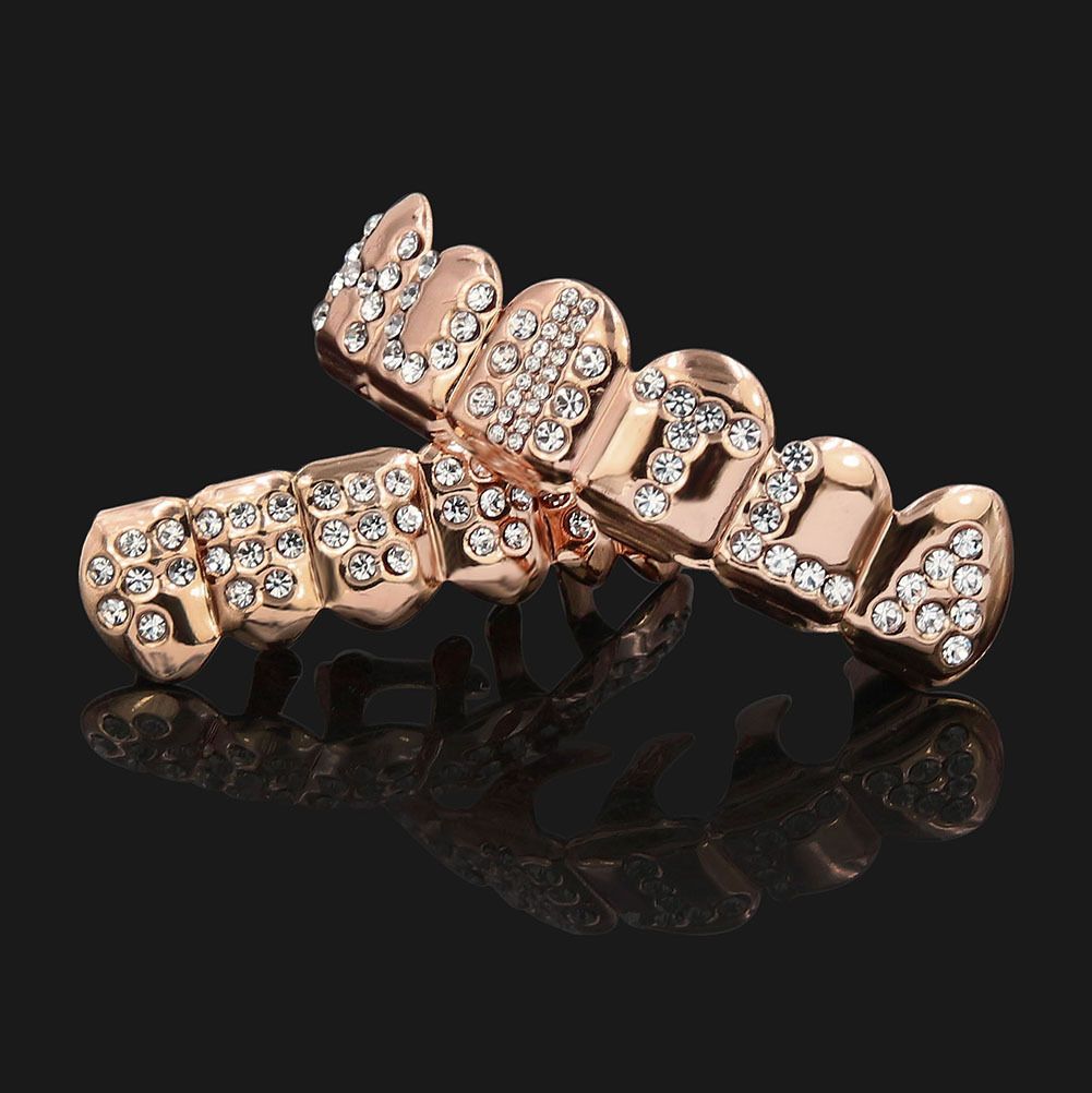 Acheter 18 K Or Réel Punk Hiphop Cz Zircon Poker Lettres Vampire Dents Fang Grillz Diamond Grills Accolades Dent Bonnet Rappeur Bijoux Pour Cosplay