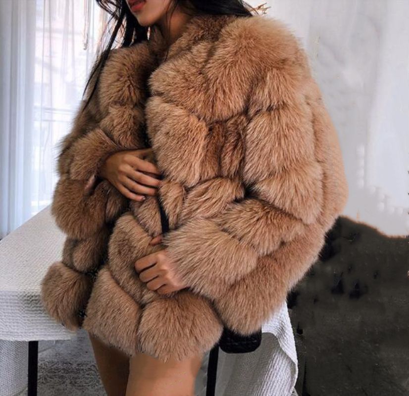 Lisa Colly Fake fur winter Women faux fur coat Jacket long section Warm  coat Overcoat Thick furs Jacket outwear