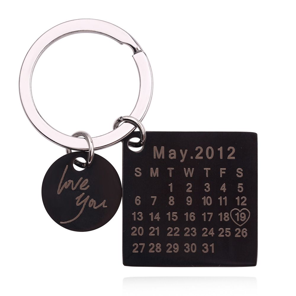 Personalized Calendar Keychain Stainless Steel Custom Hand Engraved