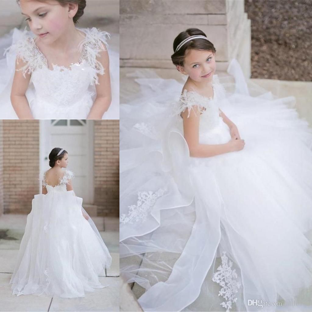 Elegant Flower Girl Lace Beading First Communion Dress Sequin Hi-lo Sheer Floral